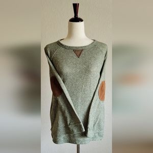 PinkBlush Maternity heathergreen light sweater w suede accents, pockets, small